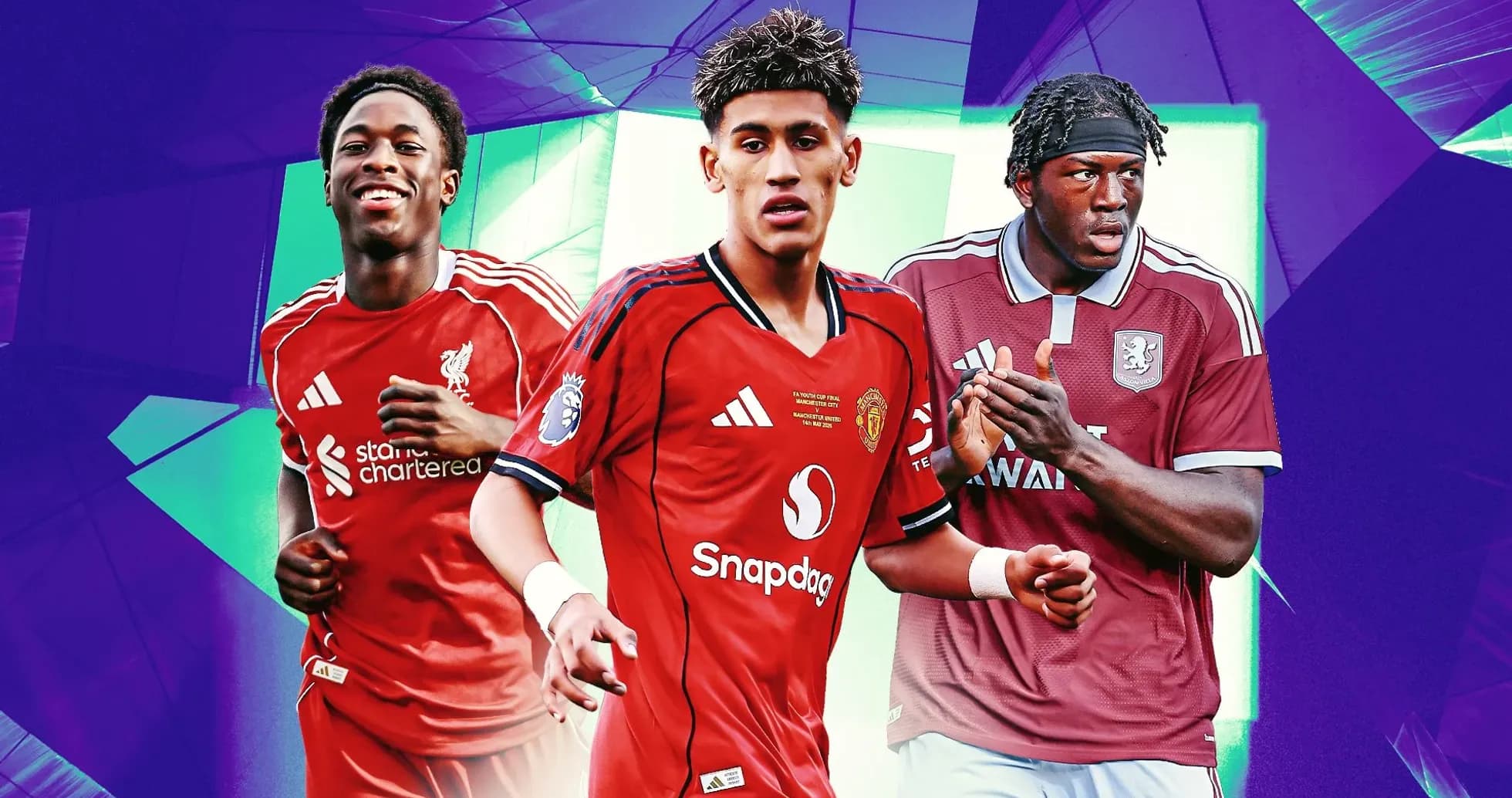 Tres jugadores de fútbol en camisetas de equipos