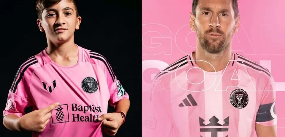 Niño y Messi en camisetas del Inter Miami