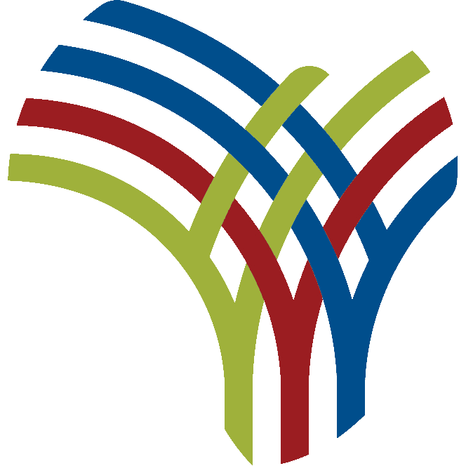 Logotipo con líneas en colores rojo, azul y verde