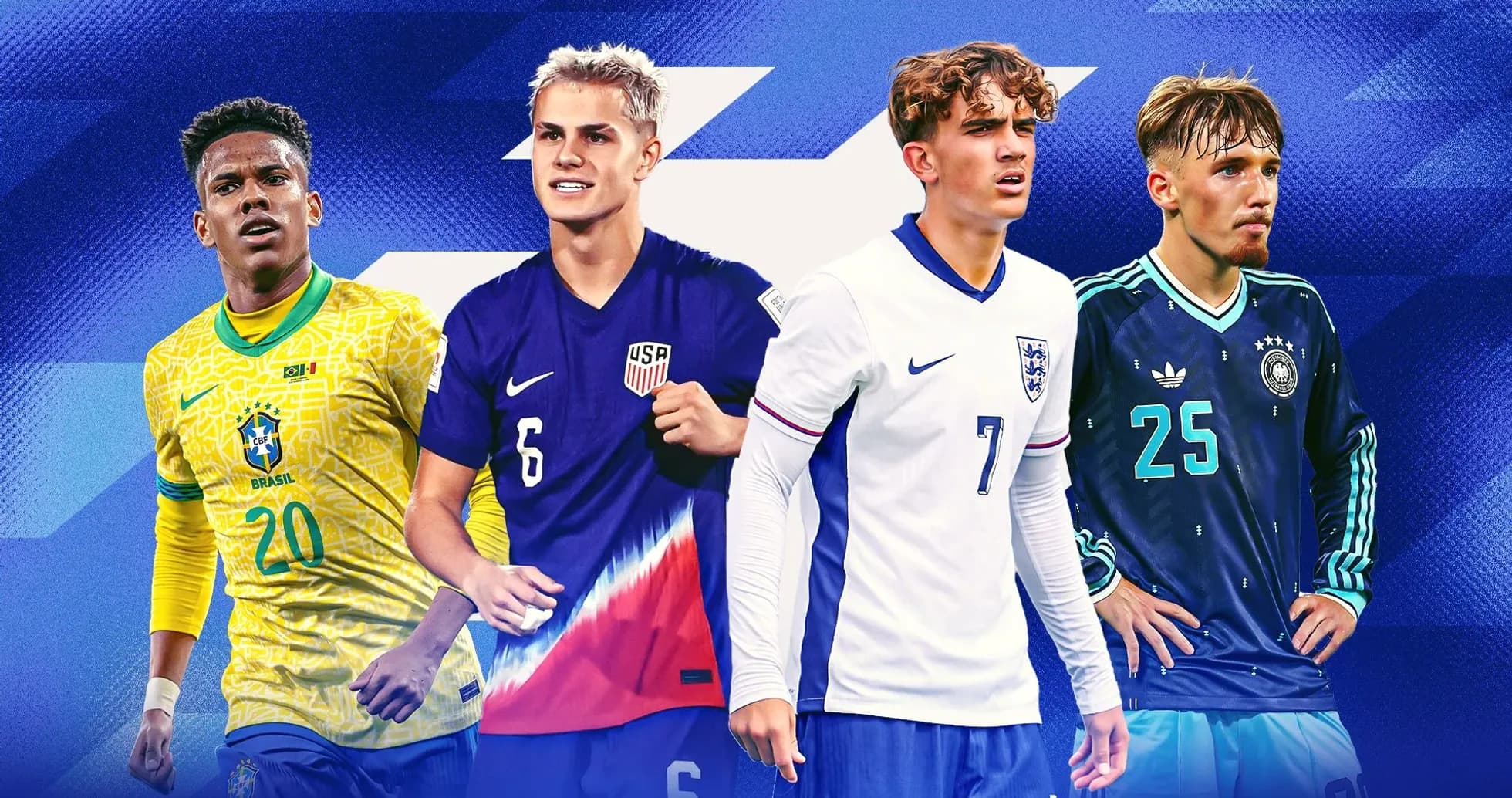 Jugadores de Brasil, Estados Unidos, Inglaterra y Alemania