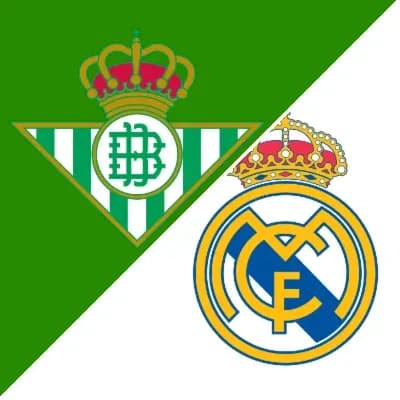 Logos de Real Betis y Real Madrid en fondo dividido