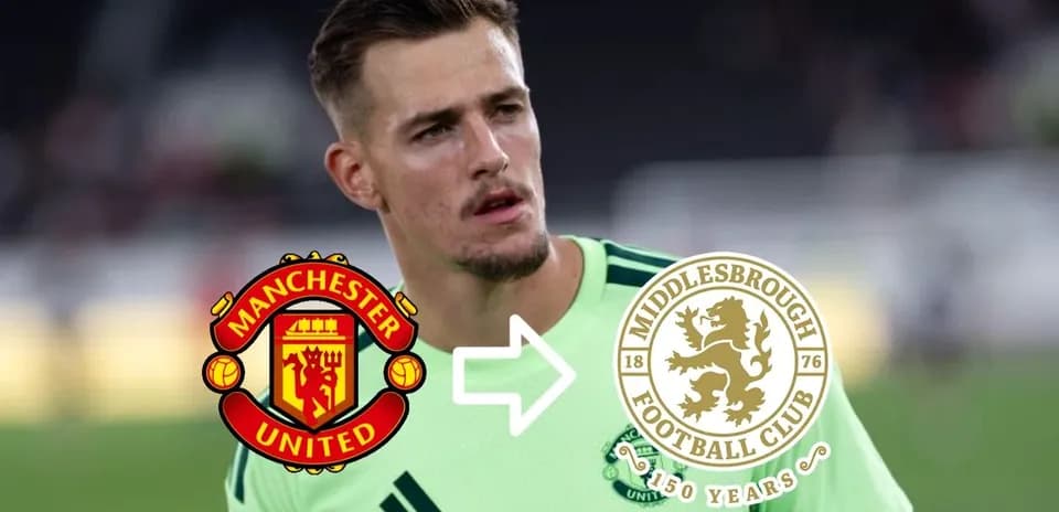 Jugador en uniforme con logotipos de Manchester United y Middlesbrough