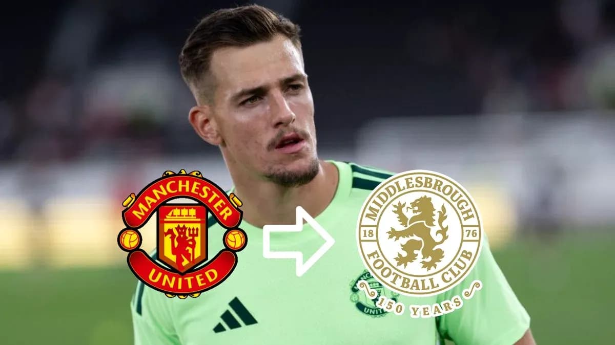 Jugador en uniforme con logotipos de Manchester United y Middlesbrough