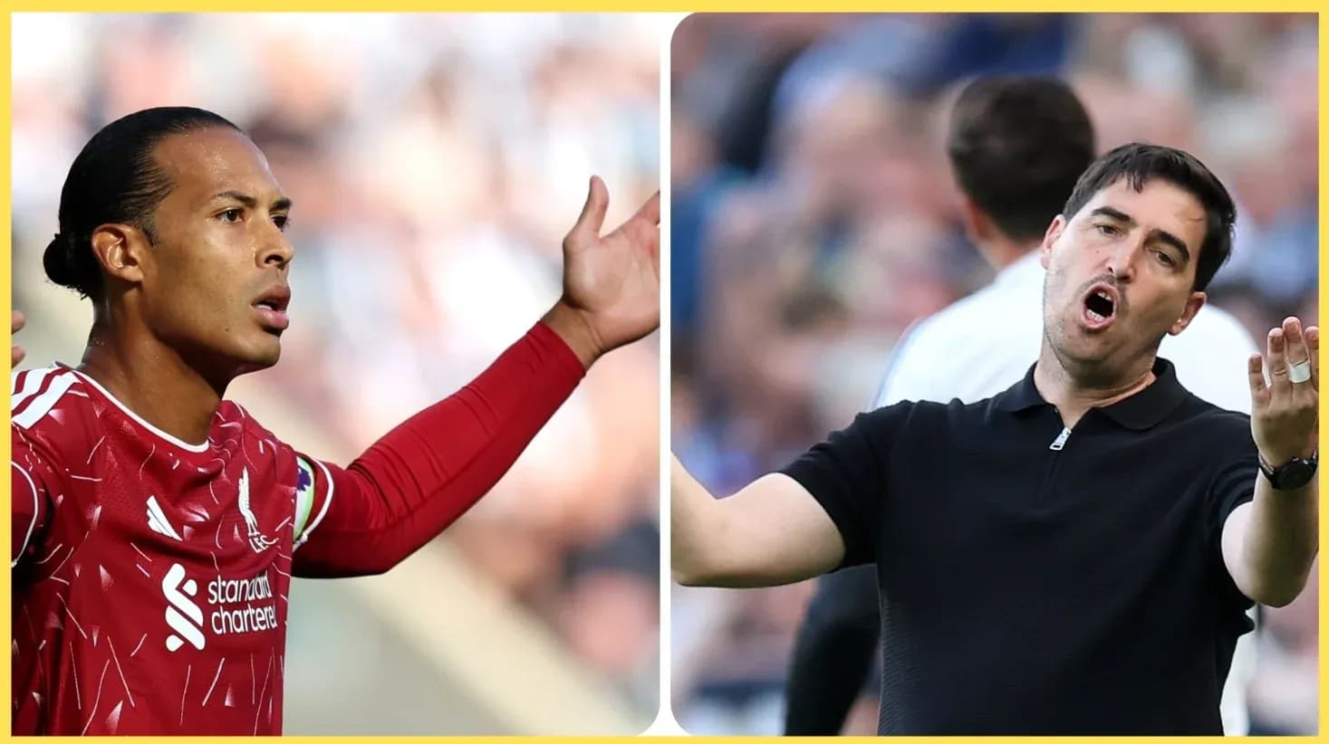 Jugador de Liverpool y entrenador gesticulando durante partido