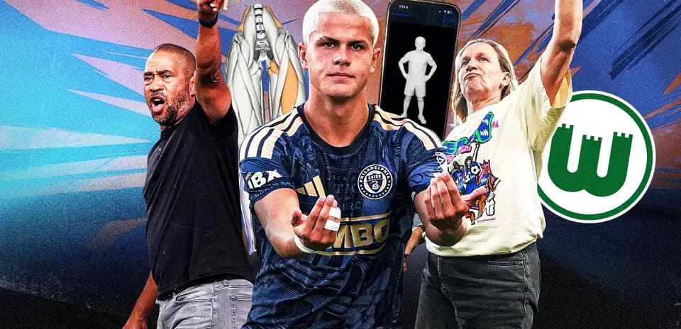 Jugadores y aficionados celebrando en fondo colorido