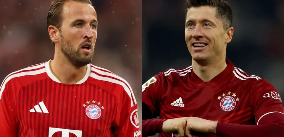 Harry Kane y Robert Lewandowski en camisetas del Bayern Múnich