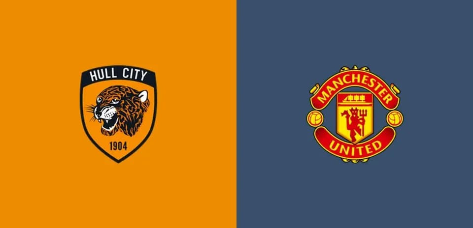 Logos de Hull City y Manchester United en fondo colorido