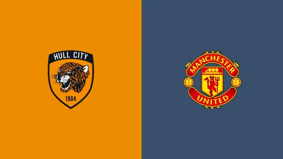 Logos de Hull City y Manchester United en fondo colorido