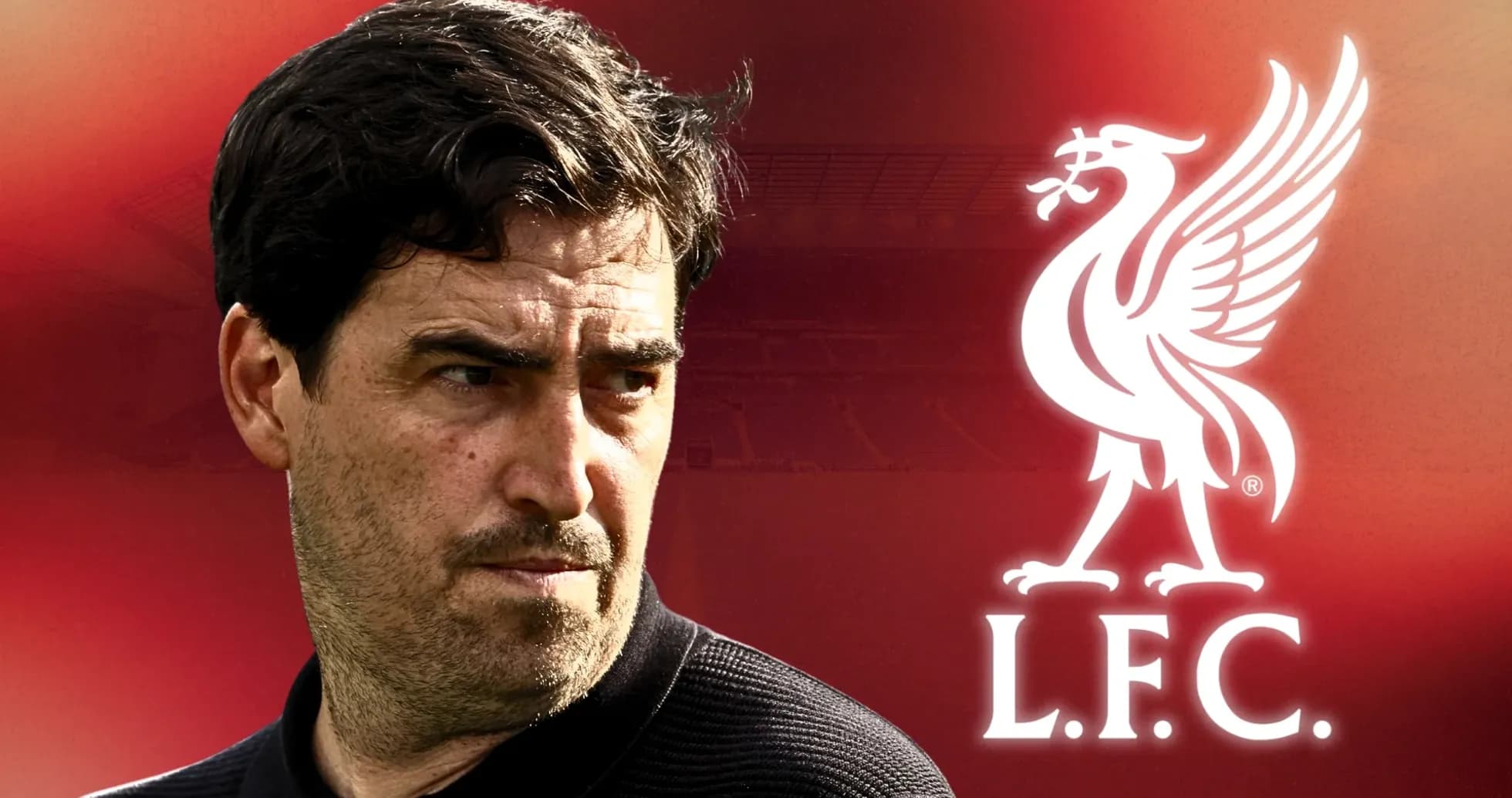 Entrenador de Liverpool con fondo rojo y logo
