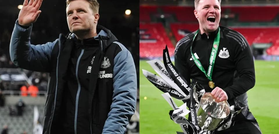 Entrenador de Newcastle United celebrando un trofeo