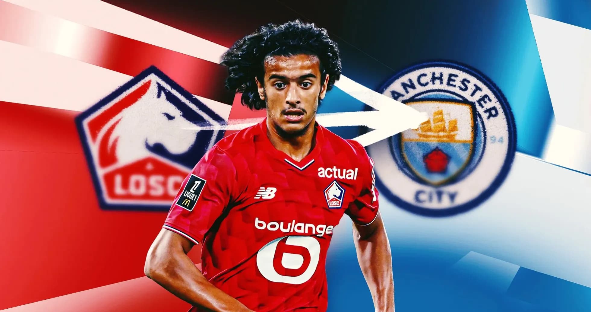 Jugador de LOSC Lille con logos de Manchester City