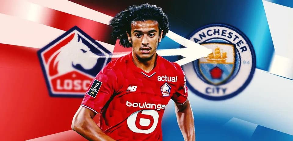 Jugador de LOSC Lille con logos de Manchester City
