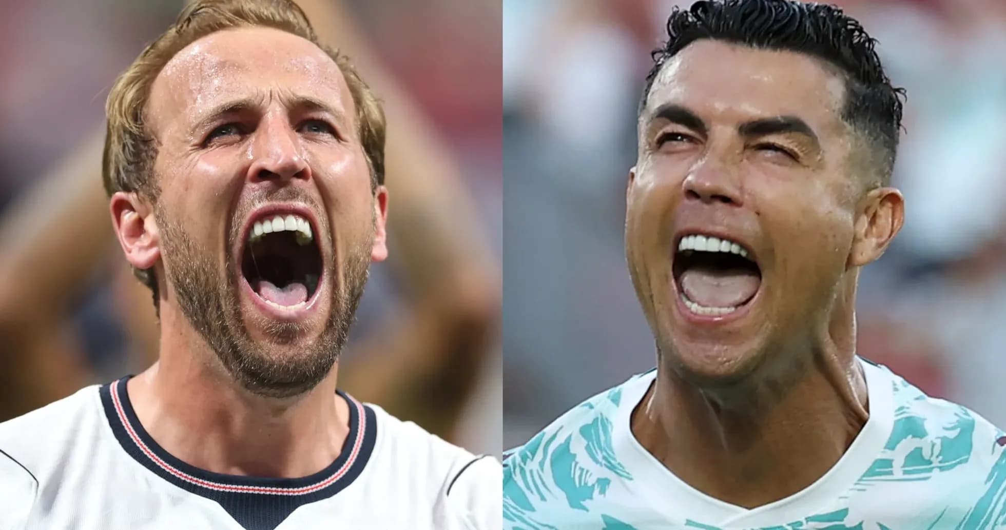 Harry Kane y Cristiano Ronaldo gritando durante el partido