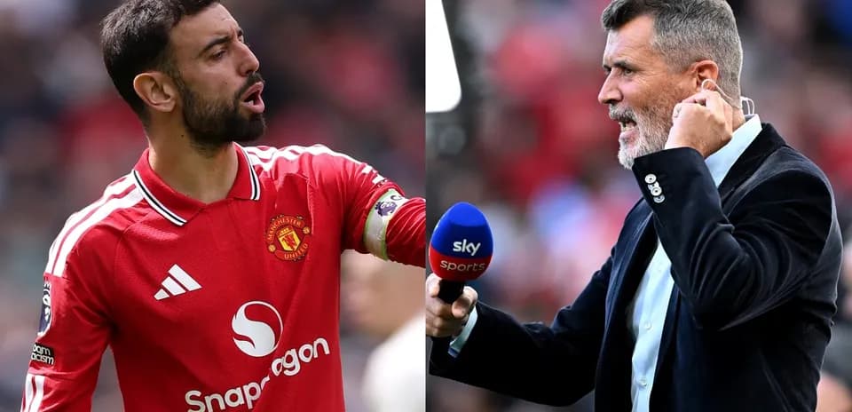Bruno Fernandes y Roy Keane en evento de fútbol