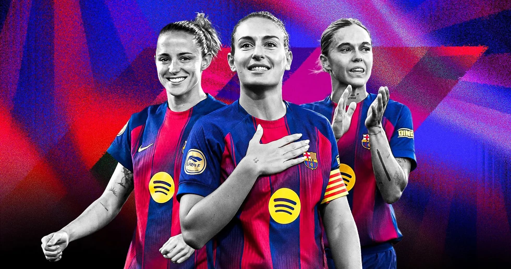 Jugadoras del FC Barcelona posando en uniforme