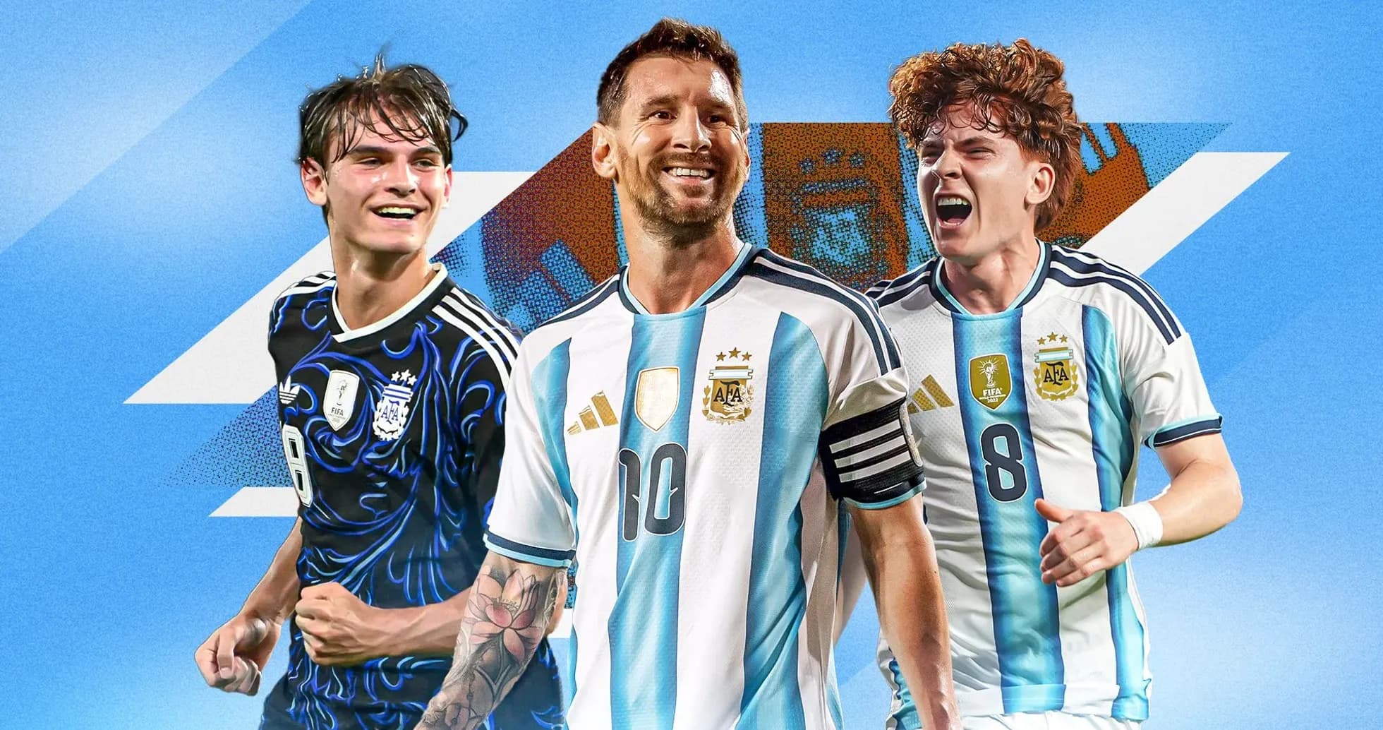 Jugadores de Argentina posando en fondo azul