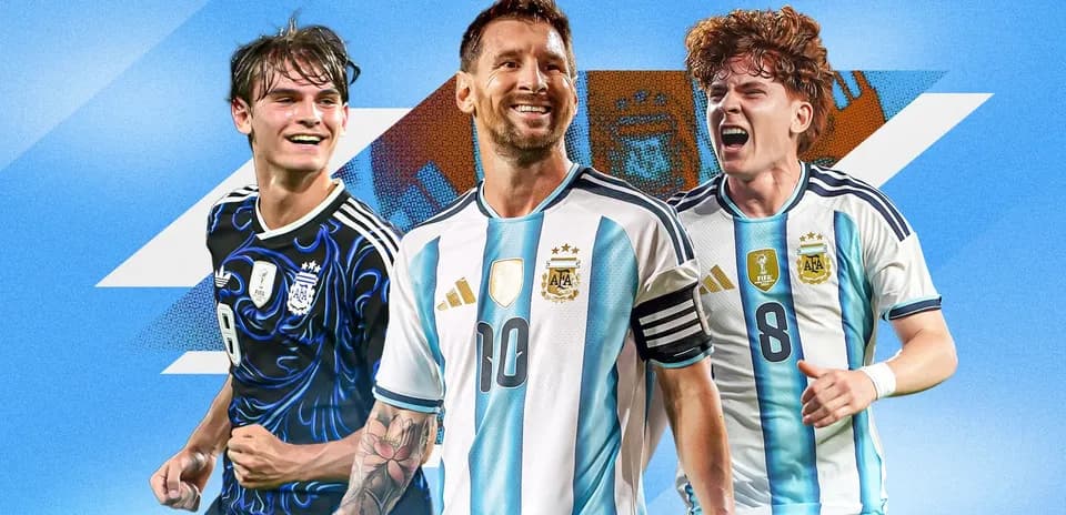 Jugadores de Argentina posando en fondo azul