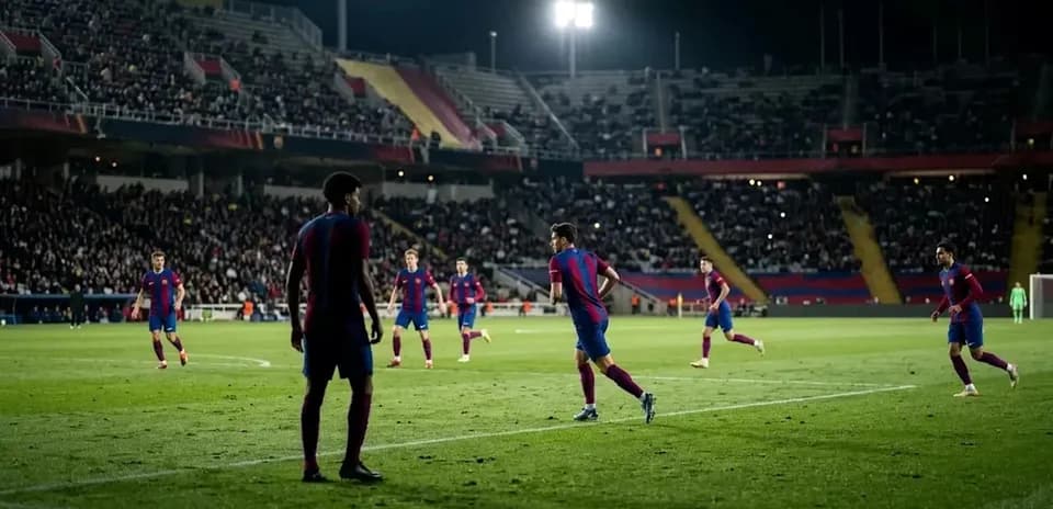 Jugadores de Barcelona en el campo durante el partido