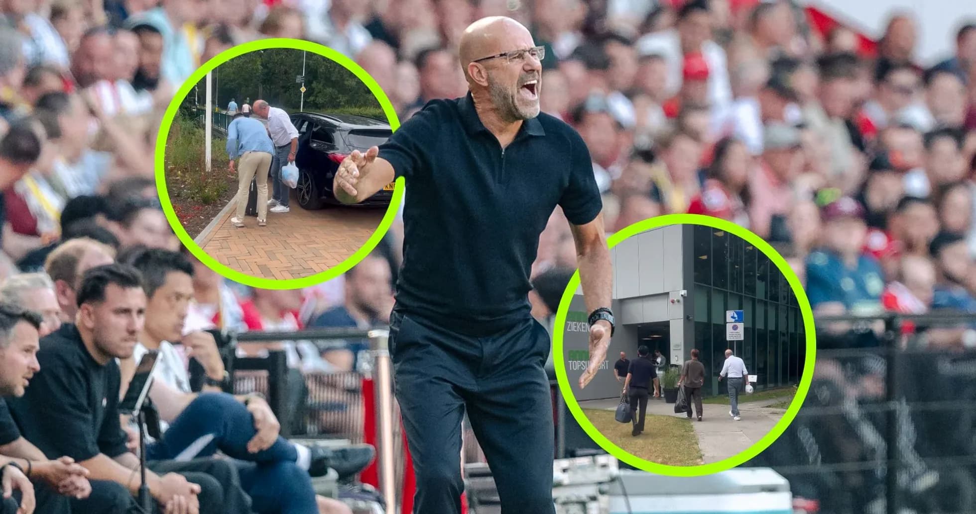 Entrenador dirigiéndose a la multitud durante el partido