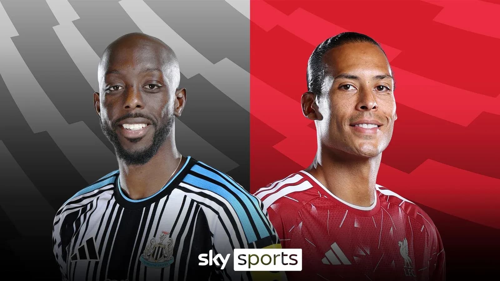 Jugadores de Newcastle y Liverpool en fondo dividido