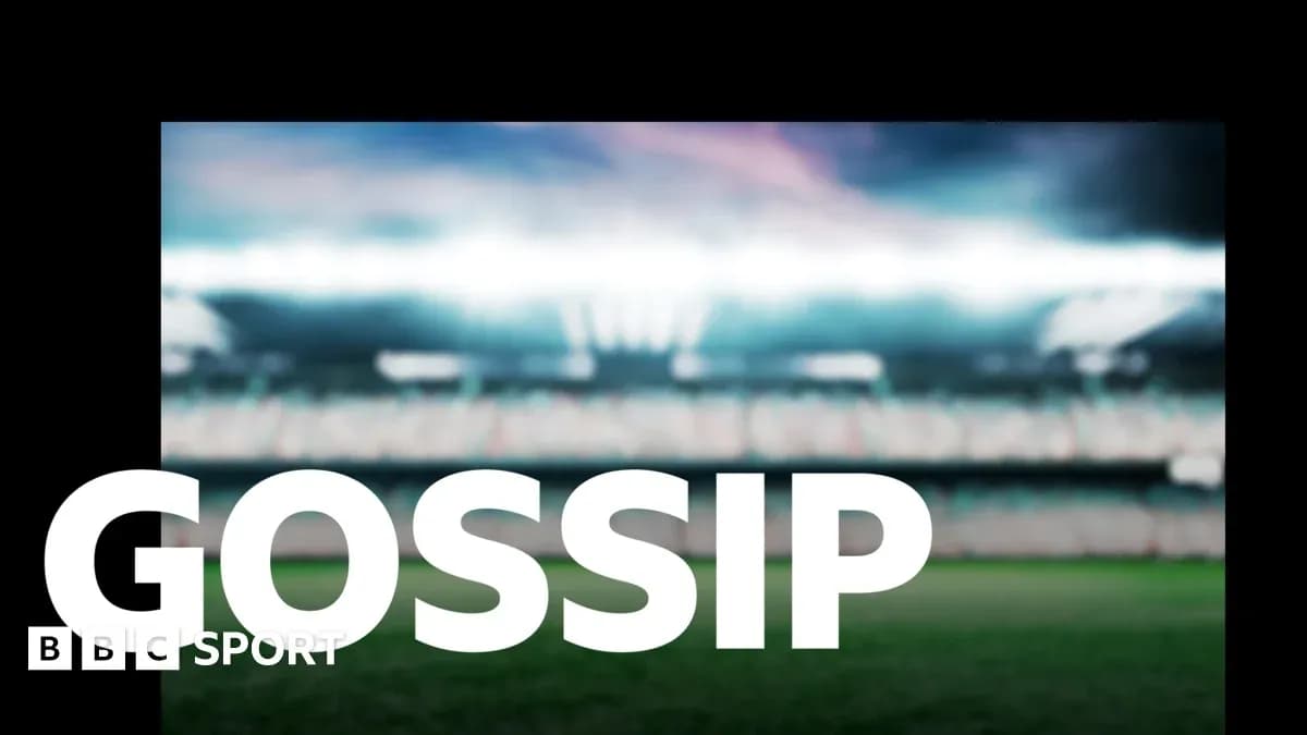Estadio desenfocado con texto 'GOSSIP' en primer plano