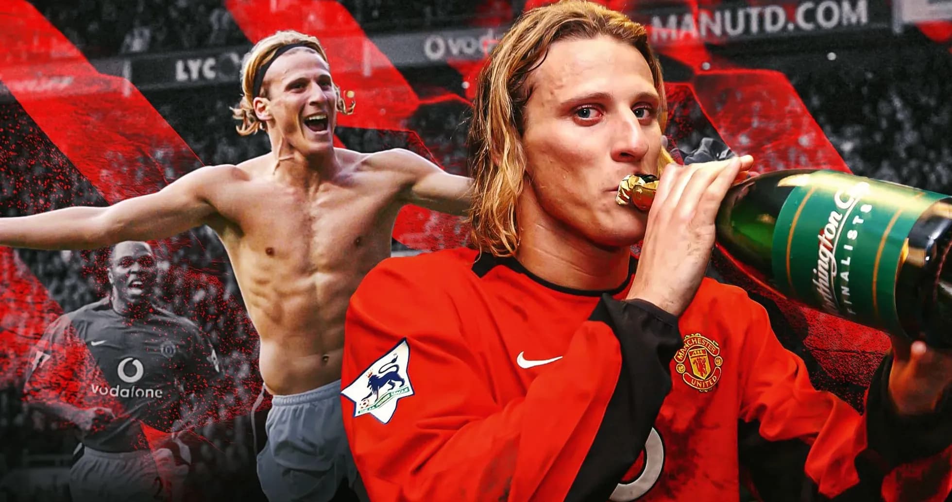 Jugador de Manchester United celebrando con champán