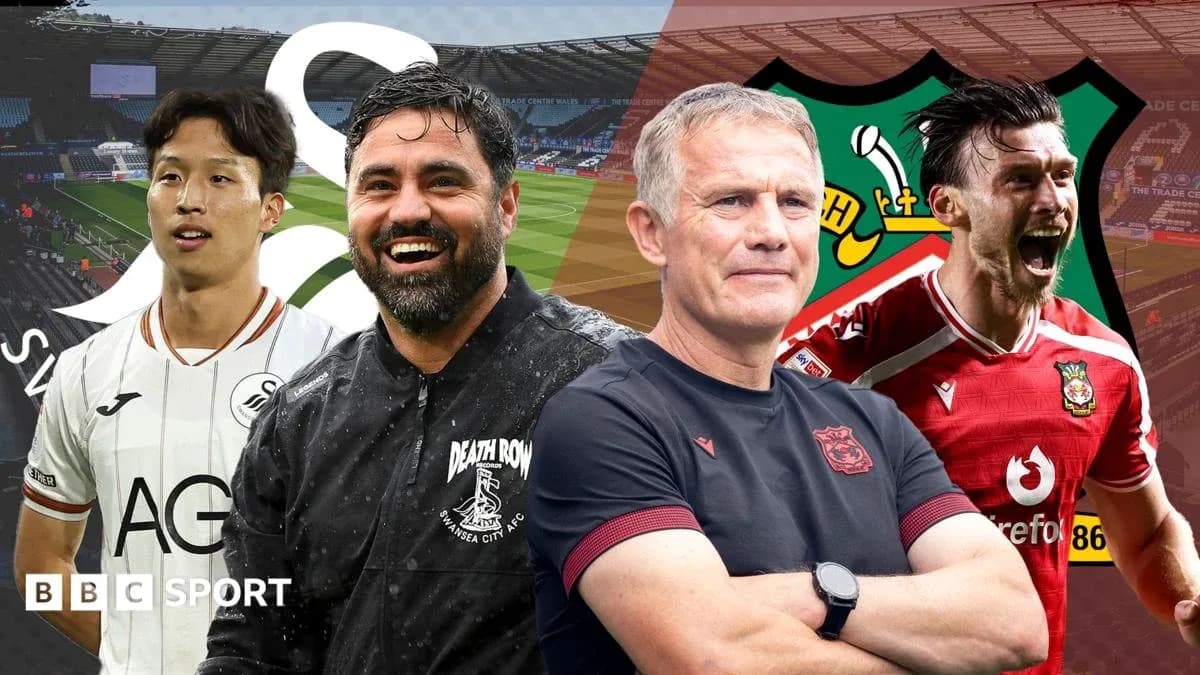 Jugadores y entrenadores de Swansea y Wrexham