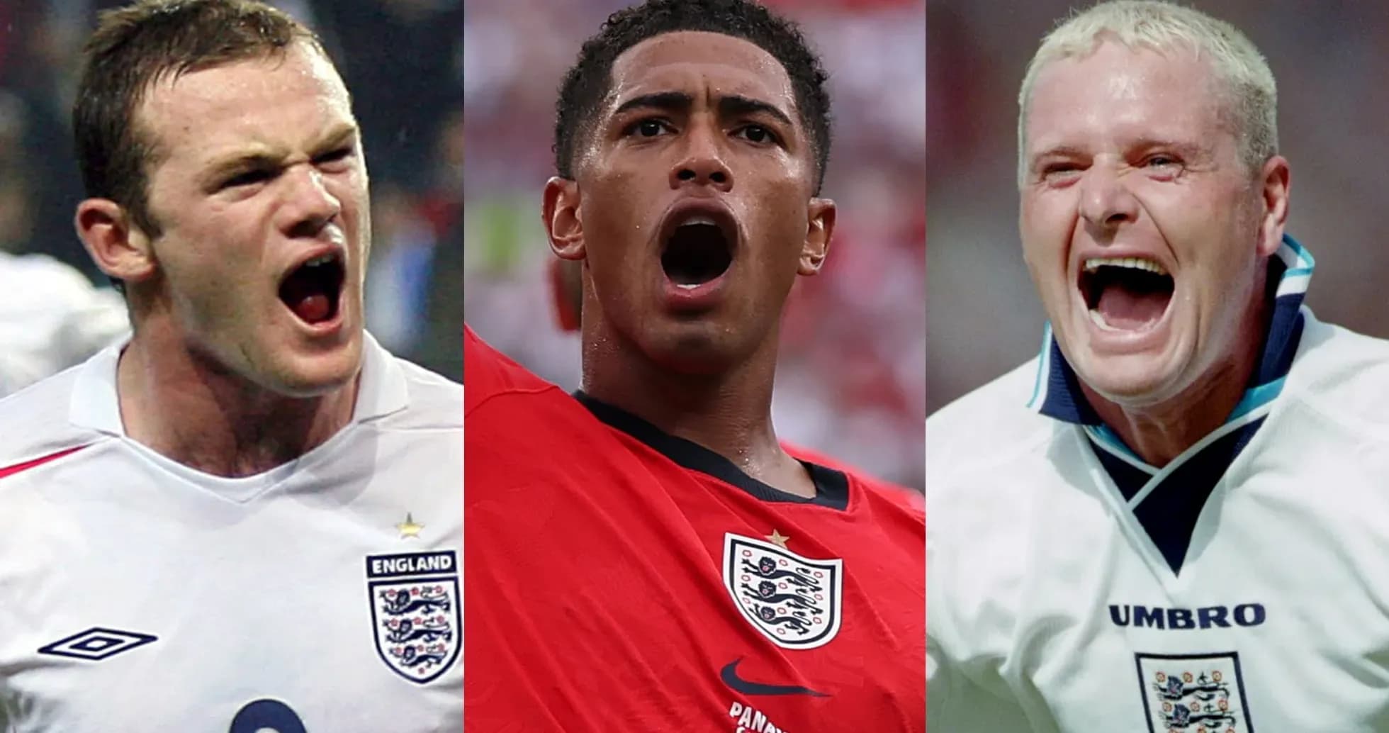 Tres jugadores de Inglaterra gritando en el campo