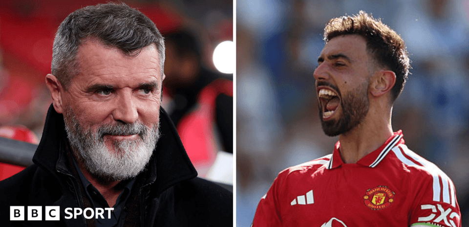 Roy Keane y Bruno Fernandes en un evento deportivo