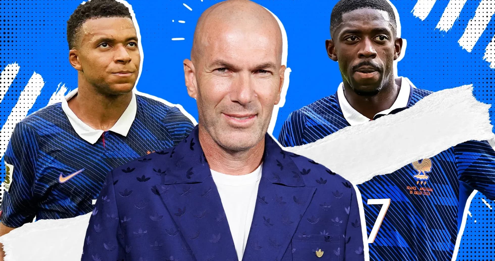 Kylian Mbappé, Zinédine Zidane y Ousmane Dembélé