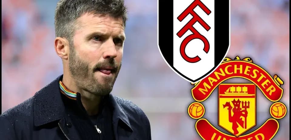 Entrenador de Fulham con logos de equipos en fondo