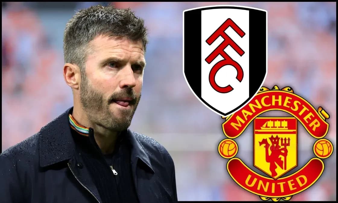 Entrenador de Fulham con logos de equipos en fondo
