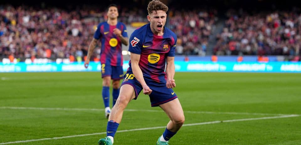 Celebración de un jugador del Barcelona en el partido