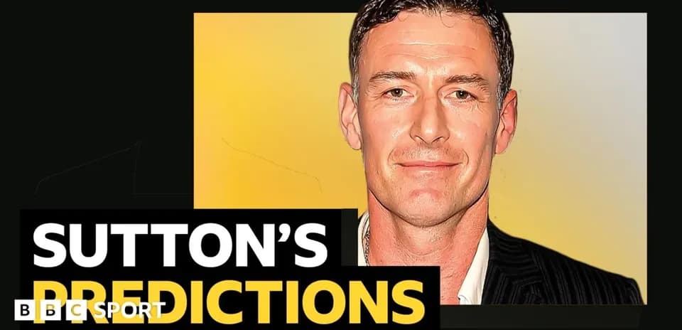 Hombre sonriente con texto 'SUTTON'S PREDICTIONS'