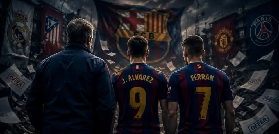 Jugadores de Barcelona con camisetas y manager de espaldas