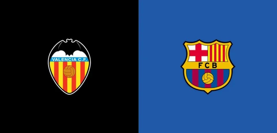 Logos de Valencia C.F. y FCB en fondo colorido