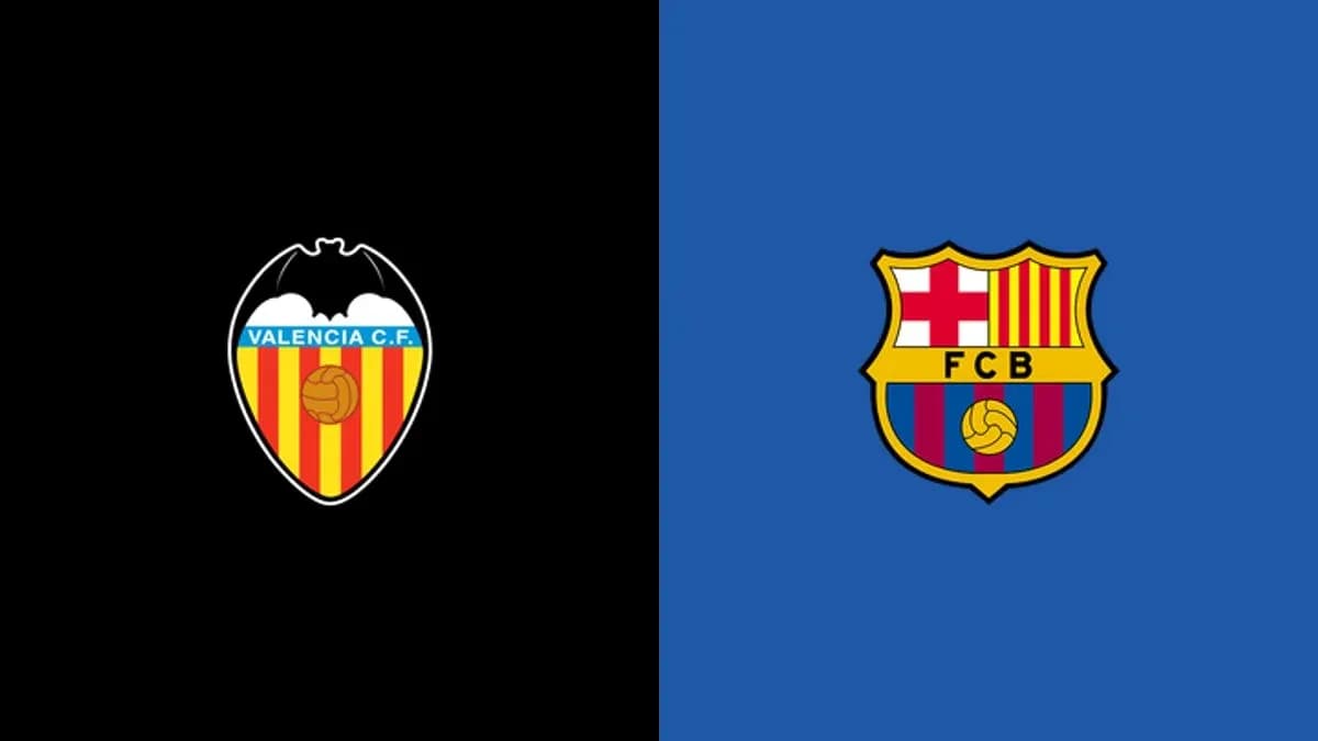 Logos de Valencia C.F. y FCB en fondo colorido