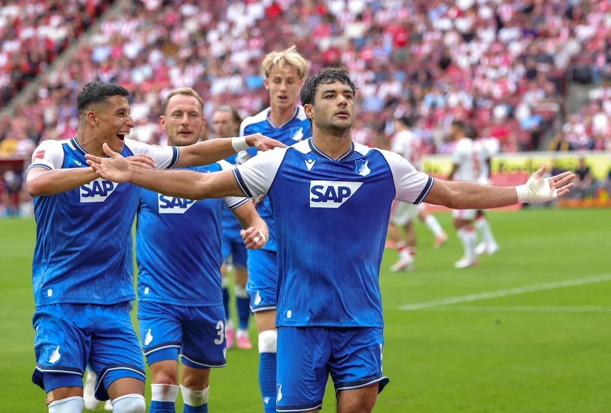 Jugadores de Hoffenheim celebrando un gol en el campo