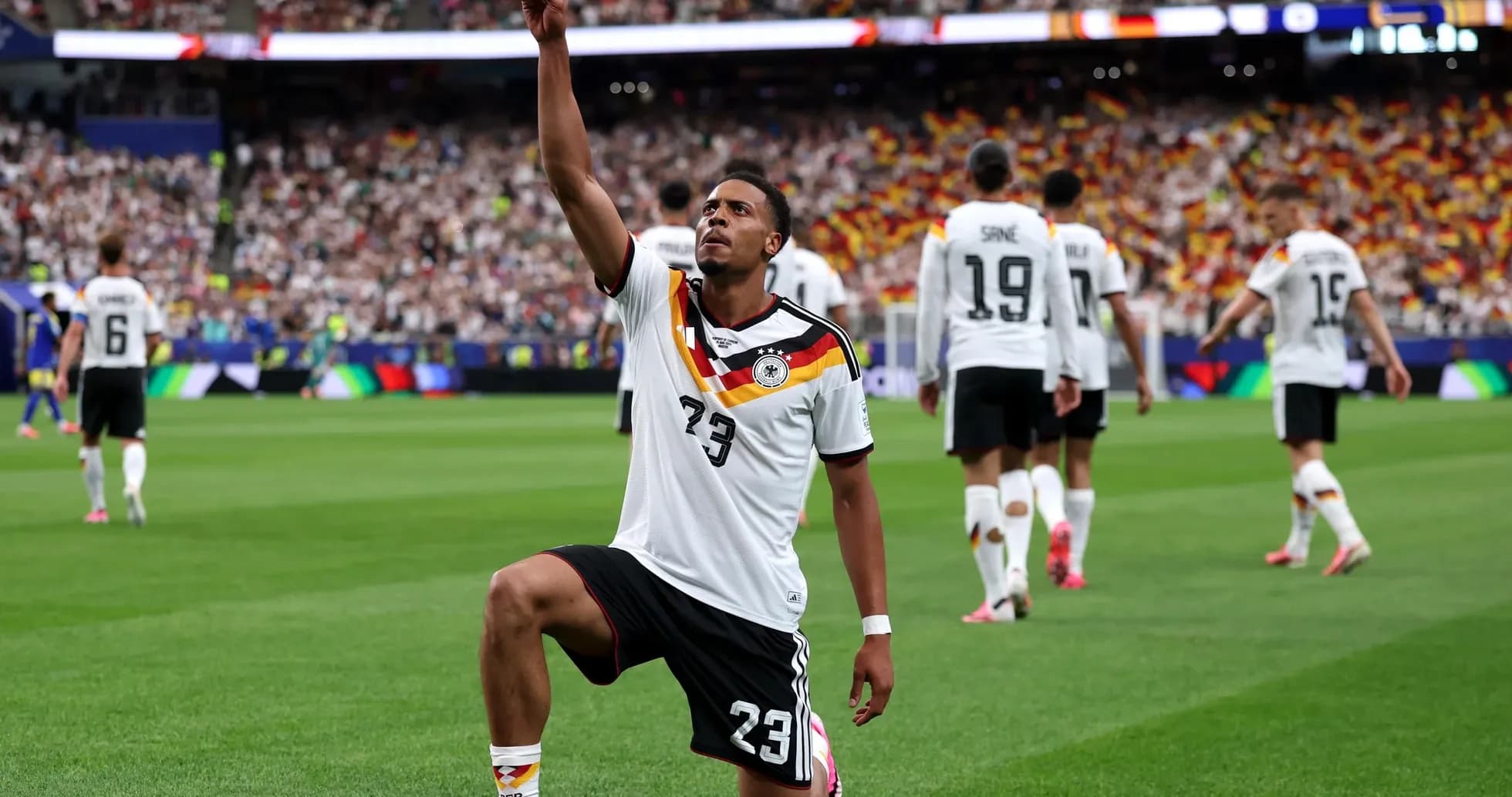 Jugador alemán celebrando un gol