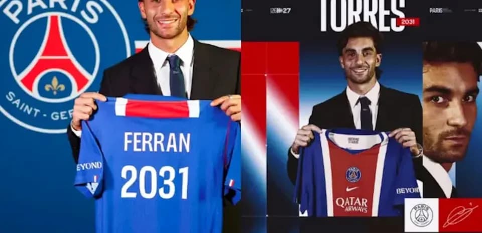 Ferran Torres presentando camiseta del PSG en evento