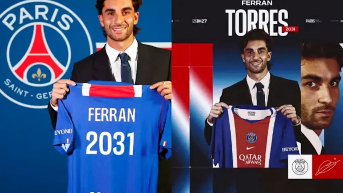 Ferran Torres presentando camiseta del PSG en evento