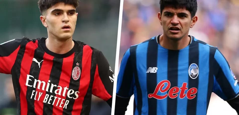 Jugadores de AC Milan y Atalanta en acción