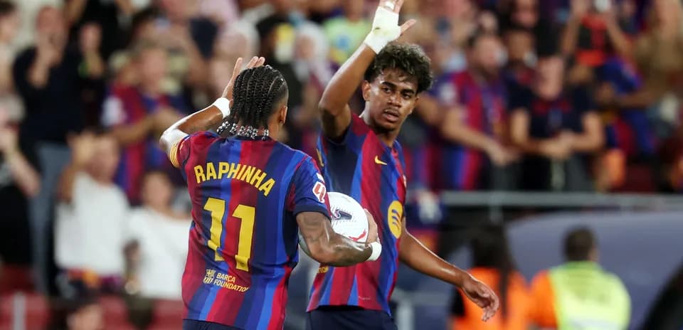 Jugadores del FC Barcelona celebrando un gol