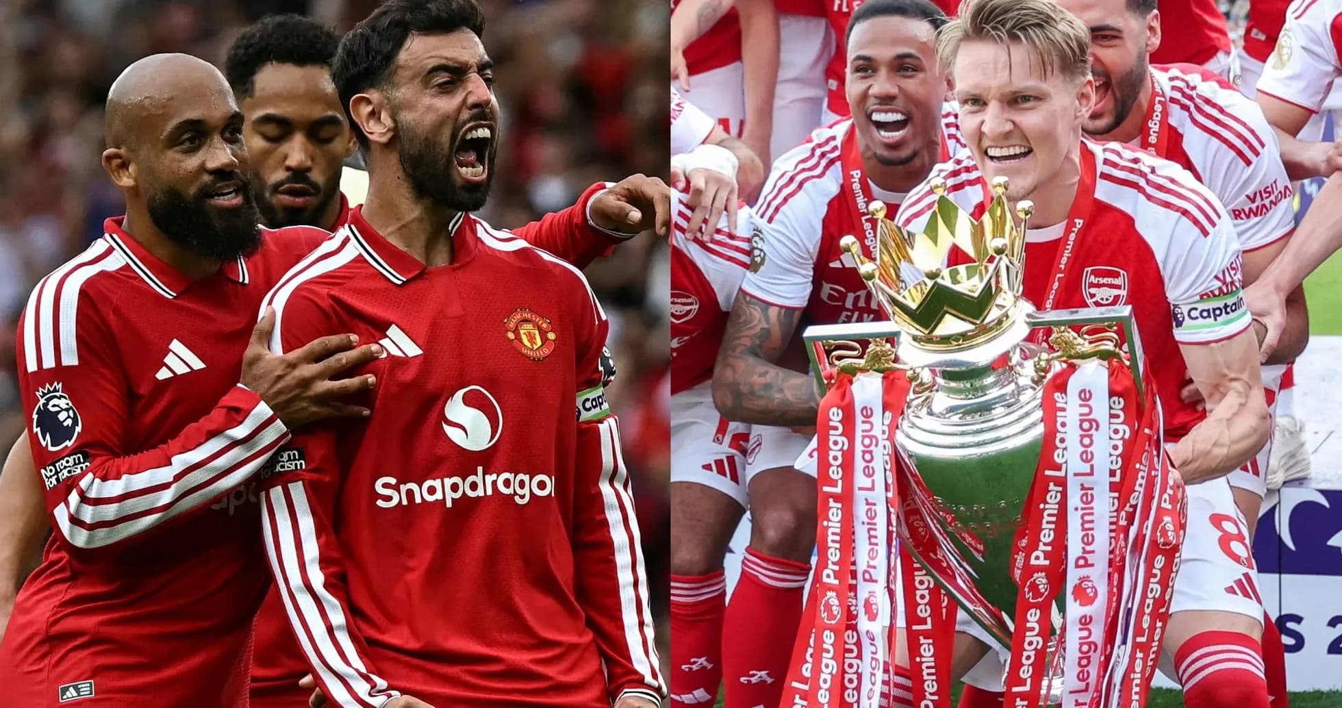 Jugadores de Manchester United y Arsenal celebrando