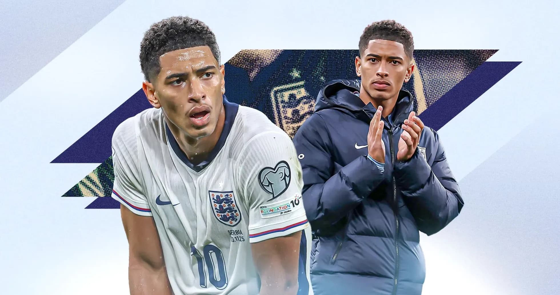Jugador de Inglaterra en acción y otro aplaudiendo