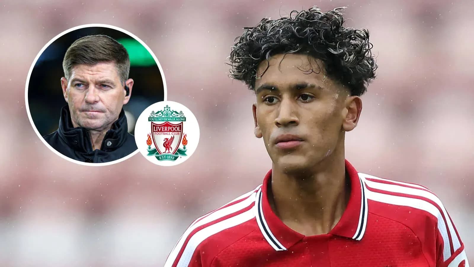 Jugador de Liverpool en primer plano con fondo difuminado
