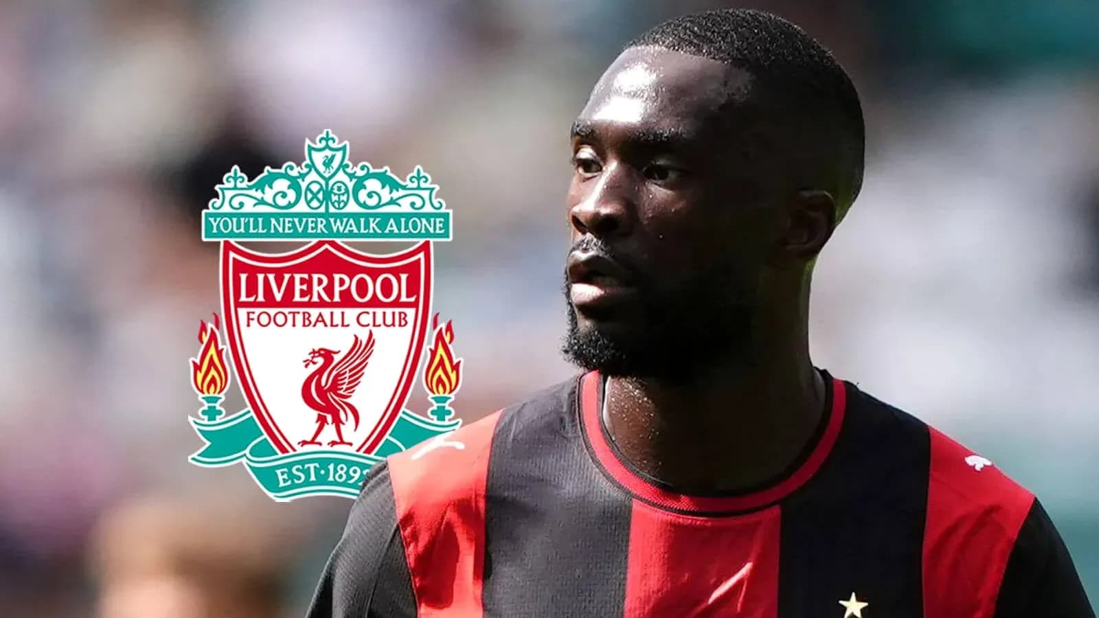 Jugador de fútbol con camiseta de Liverpool de fondo
