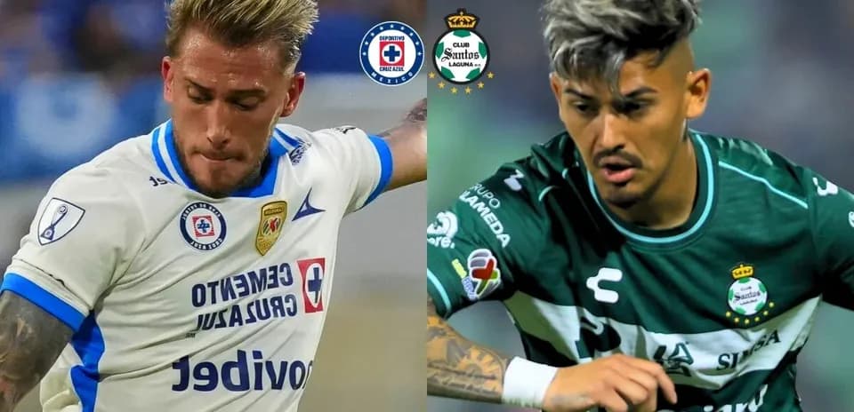 Jugadores de Cruz Azul y Santos Laguna en acción