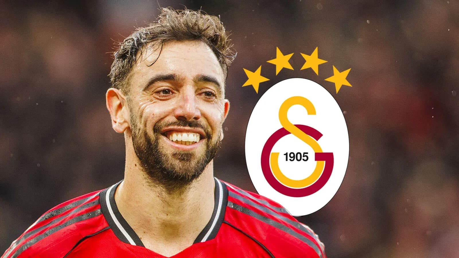 Jugador sonriendo con camiseta roja y logo de Galatasaray