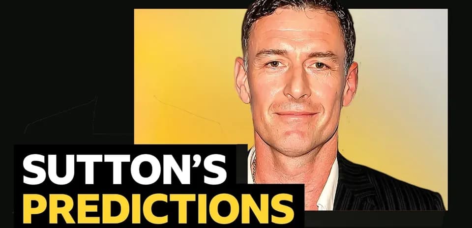 Sutton's predictions graphic with a portrait